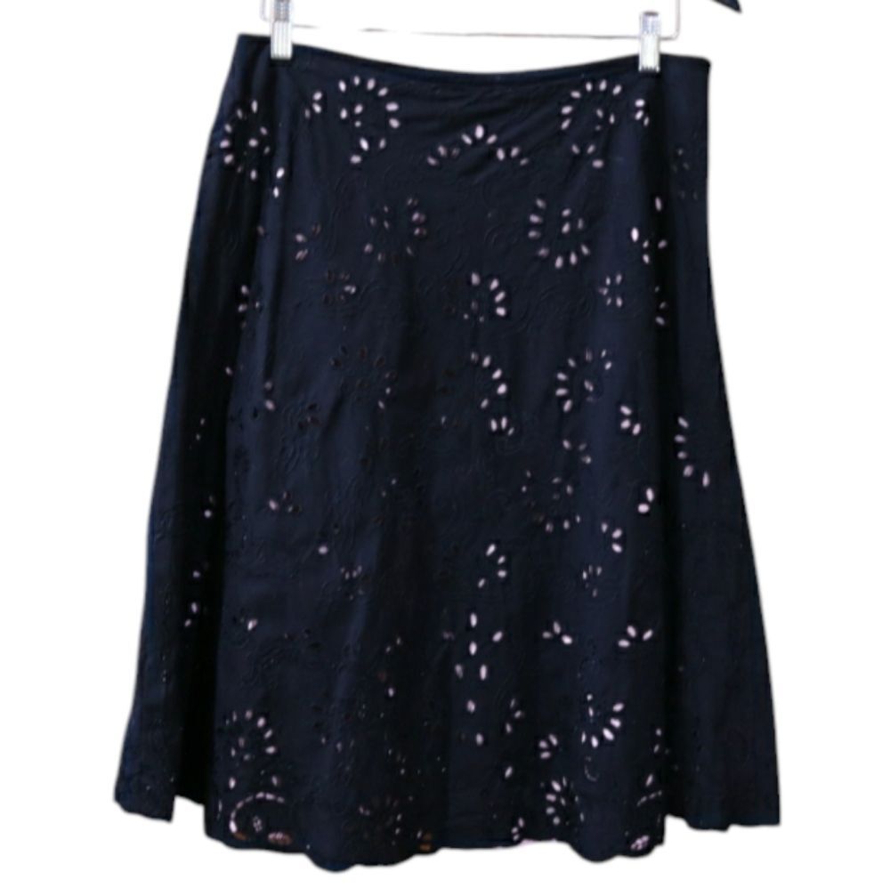 Basil & Maude Black Pink Lace Midi Skirt L Whimsigoth Corporate Goth 90s